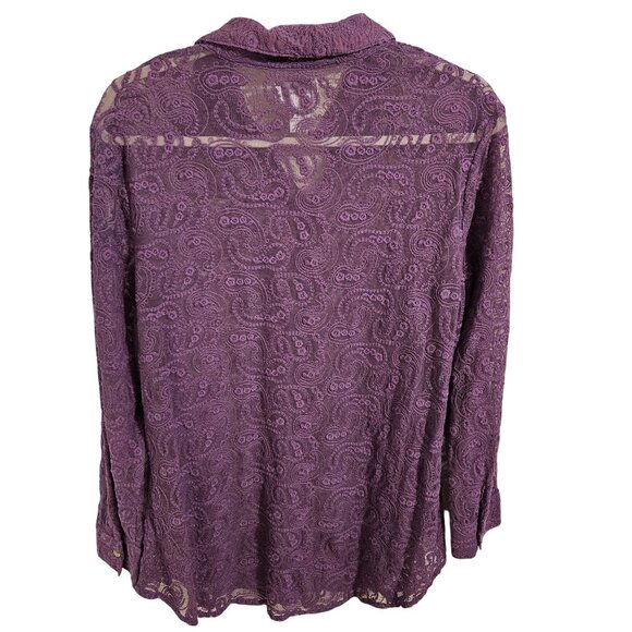Soft Surrounding Woman SZ L Purple Paisley Lace Sheer Button Up Blouse Whimsical - Picture 2 of 7
